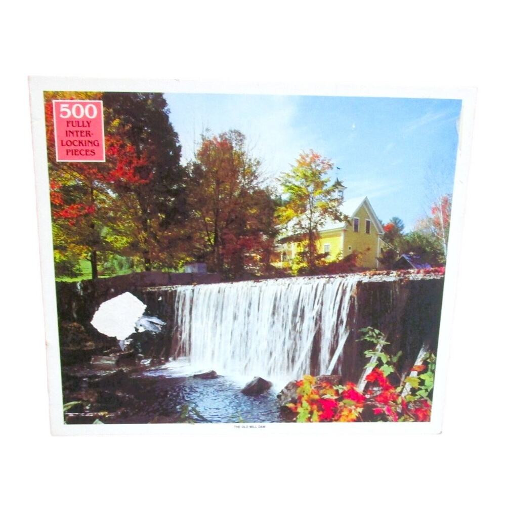 Rainbow Works 500 Piece Jigsaw Puzzle The Old Mill Dam Autumn Scene 15.5” x 18”